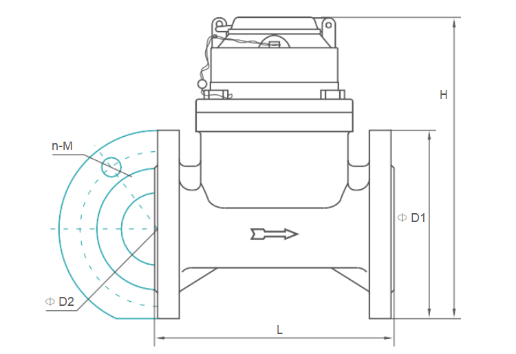 Industrial LXLC Woltman Water Meter Dimensional and Appearance Drawing Industrial LXLC Woltman Water Meter Dimensional and Appearance Drawing